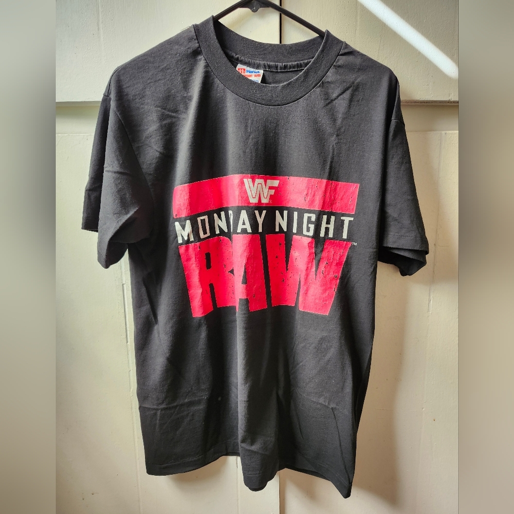 Vintage 1992 WWF Monday Night RAW T-Shirt Hanes 50/50 USA Wrestling Size L 